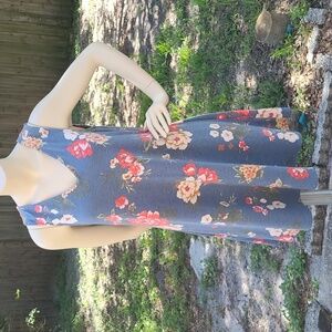[EUC] Fortune + Ivy Blue Floral Knit Tank Dress w/ Criss-Cross Back, Size Large